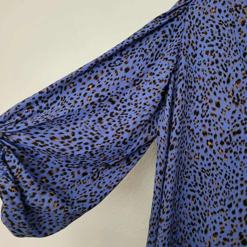Adrienne Women's Tunic Blouse Top Size M Blue Black Loose Polyester Long Sleeves - Picture 4 of 8